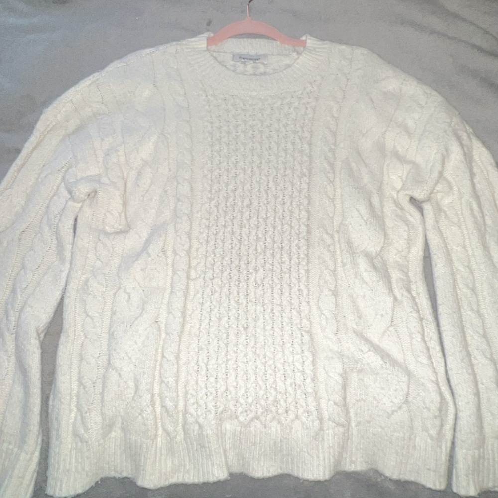 Francesca's Cream Cable Knit Sweater with Bell Sleeves